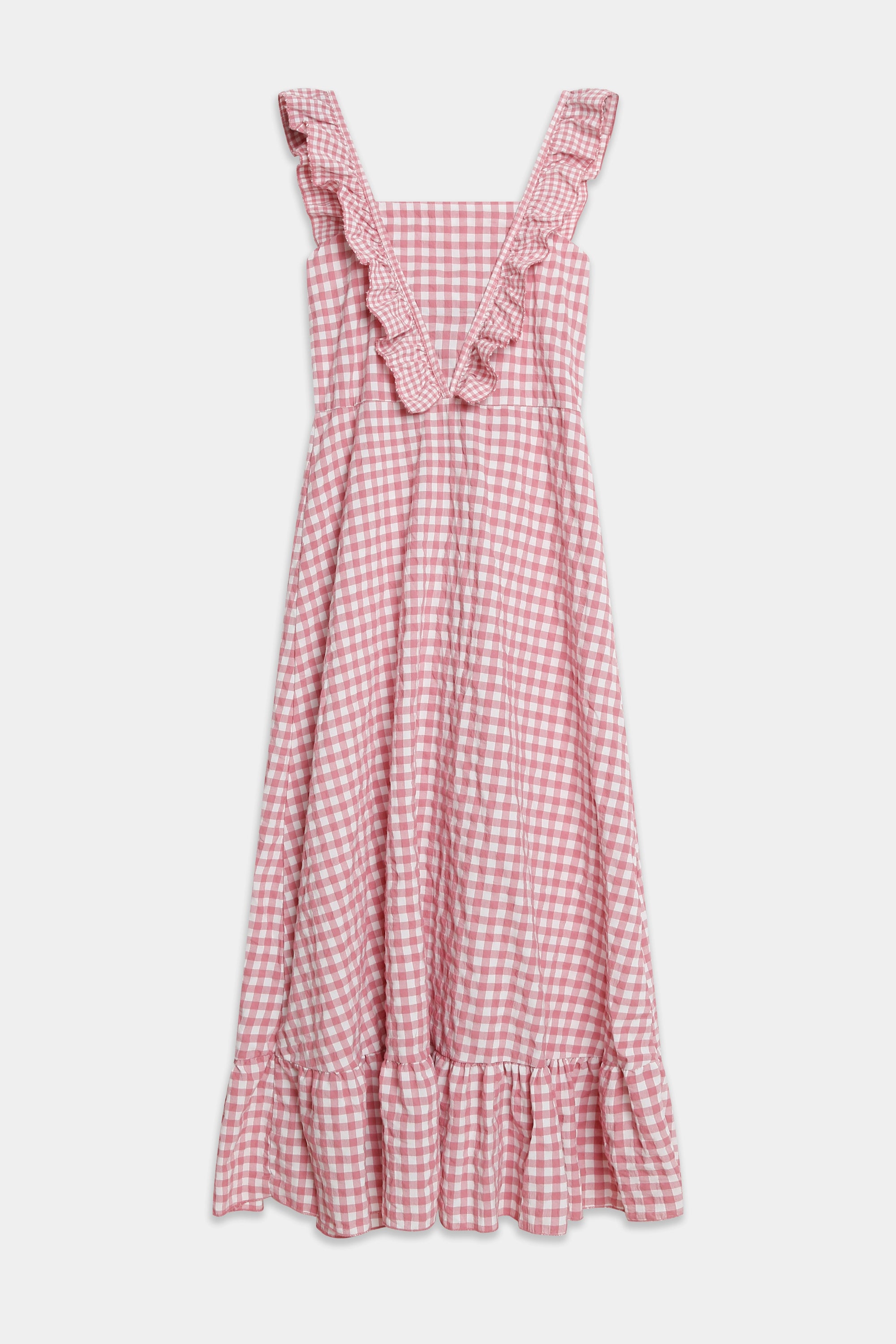 robe midi col carré volants rose