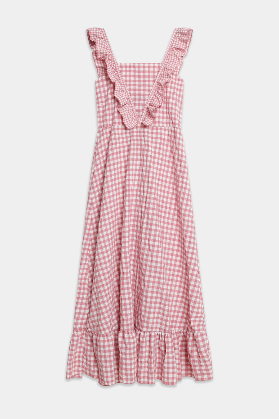 robe midi col carré volants rose