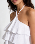 top halter coton blanc détail volants