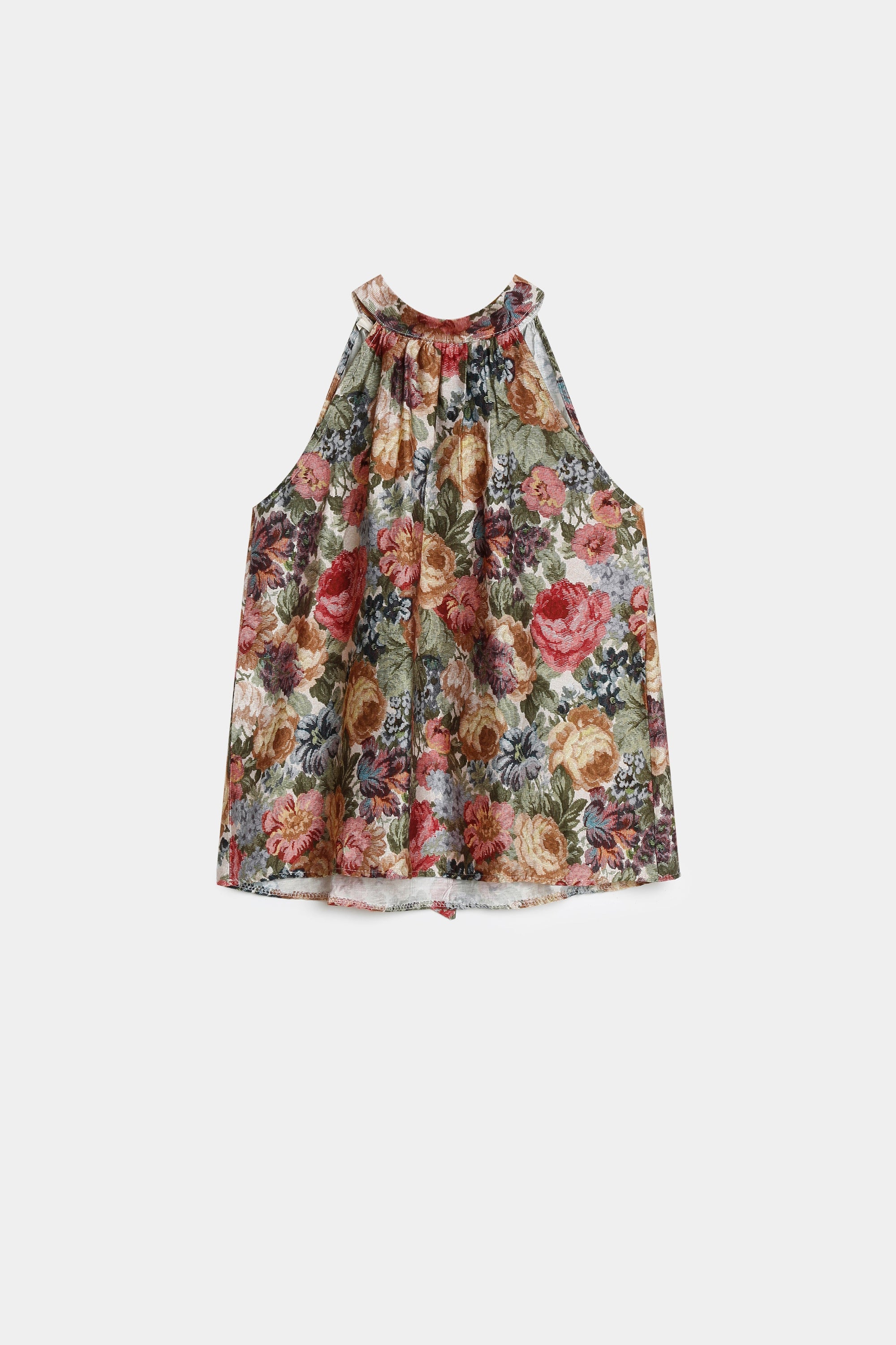 top halter imprimé fleurs face bleu vert