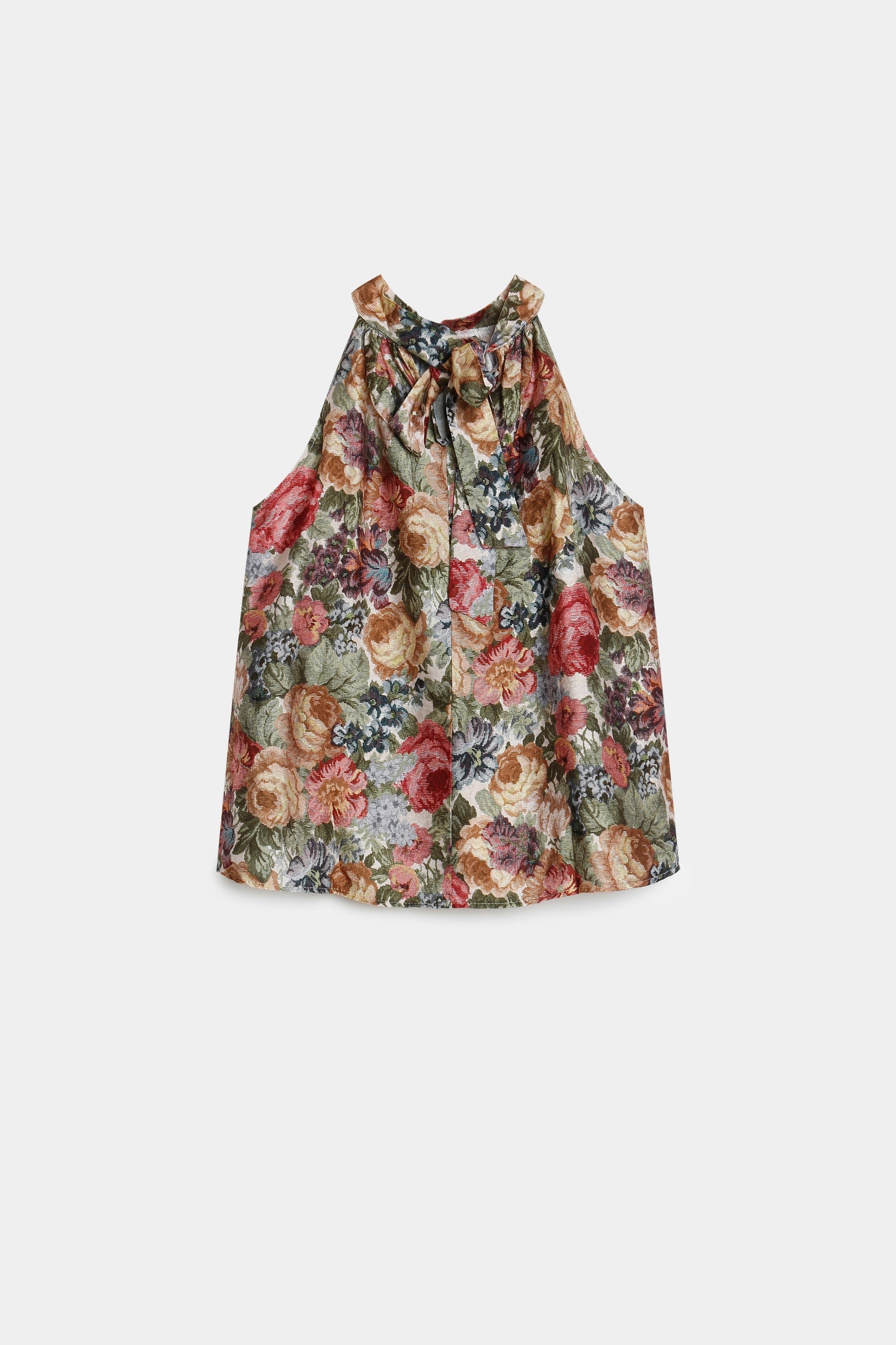 top halter imprimé fleurs dos bleu vert
