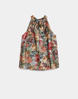 top halter imprimé fleurs dos bleu vert