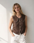 02. Blouse sans manches col Claudine en lin