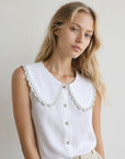 02. Blouse sans manches col Claudine en lin