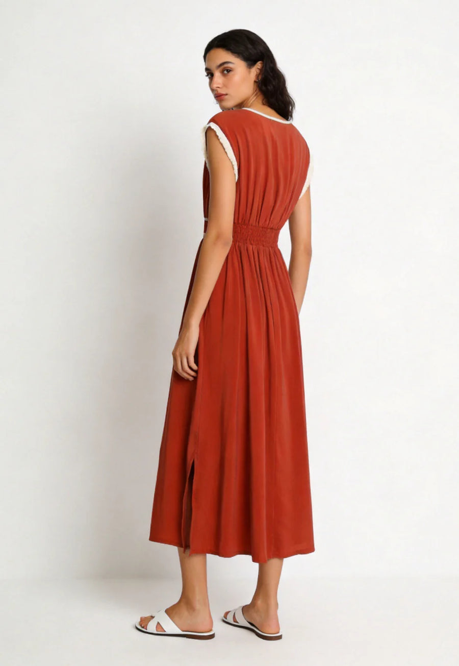 Robe évasée col V à liserés détail du produit