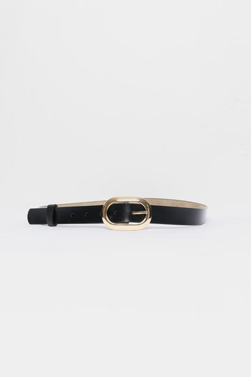 Ceinture femme noire ajustable – Boucle ovale élégante avec finition BLACK GOLD, idéale pour structurer vos tenues, ceinture noire femme.
