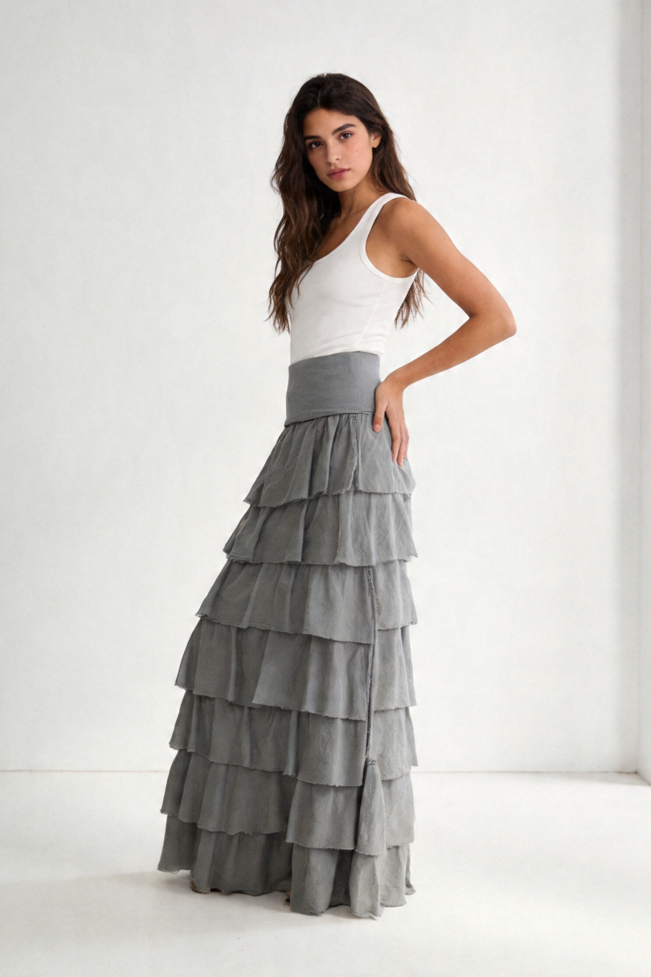 jupe fluide coton viscose modèle gris