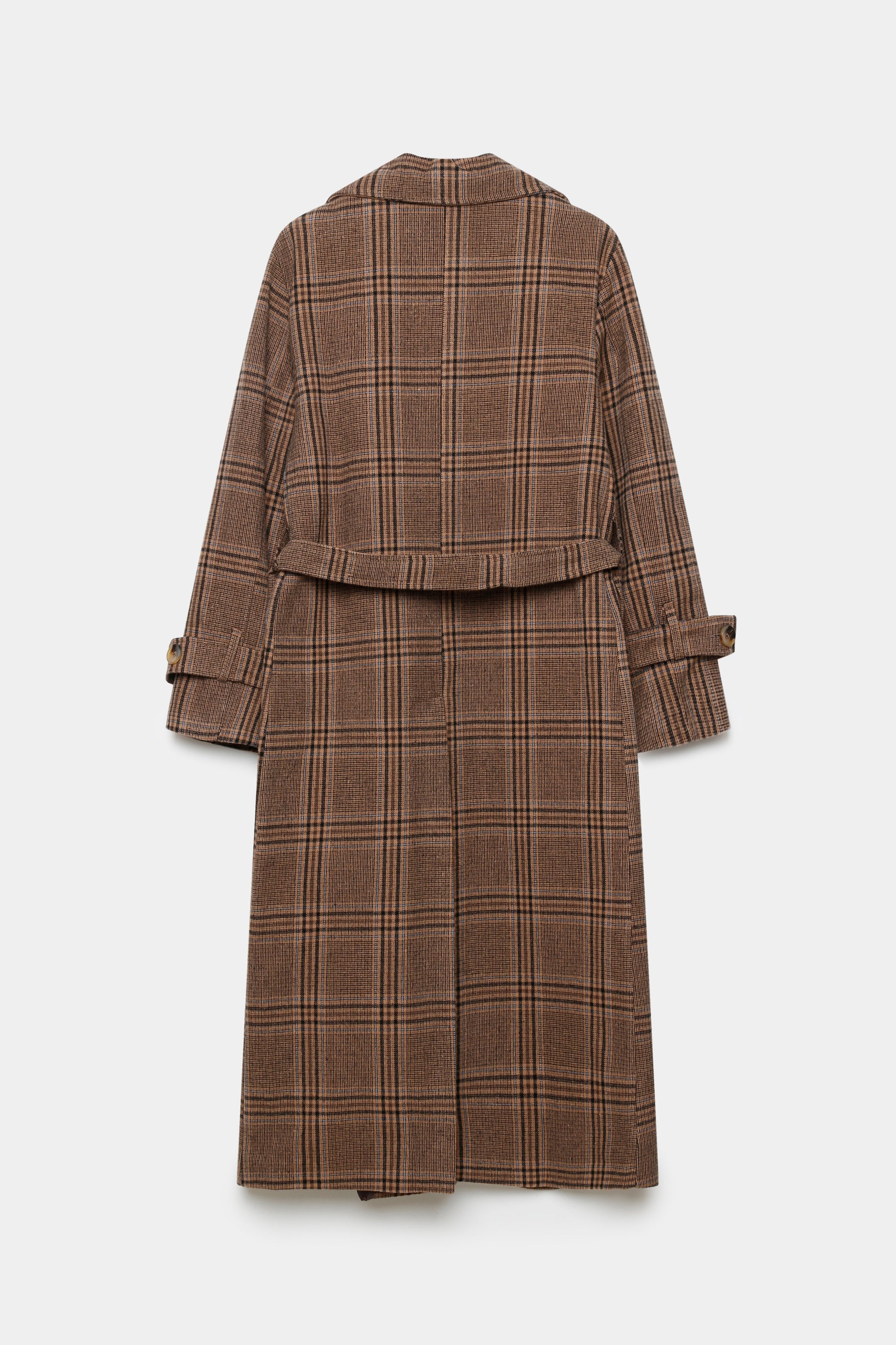 Manteau long femme en coton coupe ceinturée, vue arrière d'un manteau à plat, montrant le design et la finition soignée.