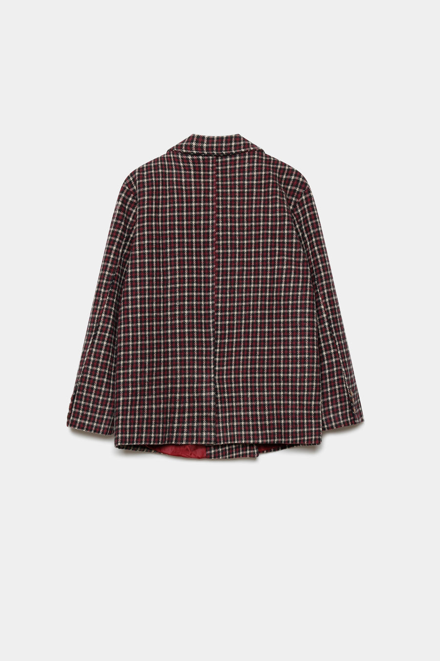 Retour d'un blazer coton femme bordeaux et marron, coupe élégante, mettant en avant les détails de couture et de finition