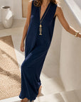 Robe maxi évasée col V chocolat vue 12