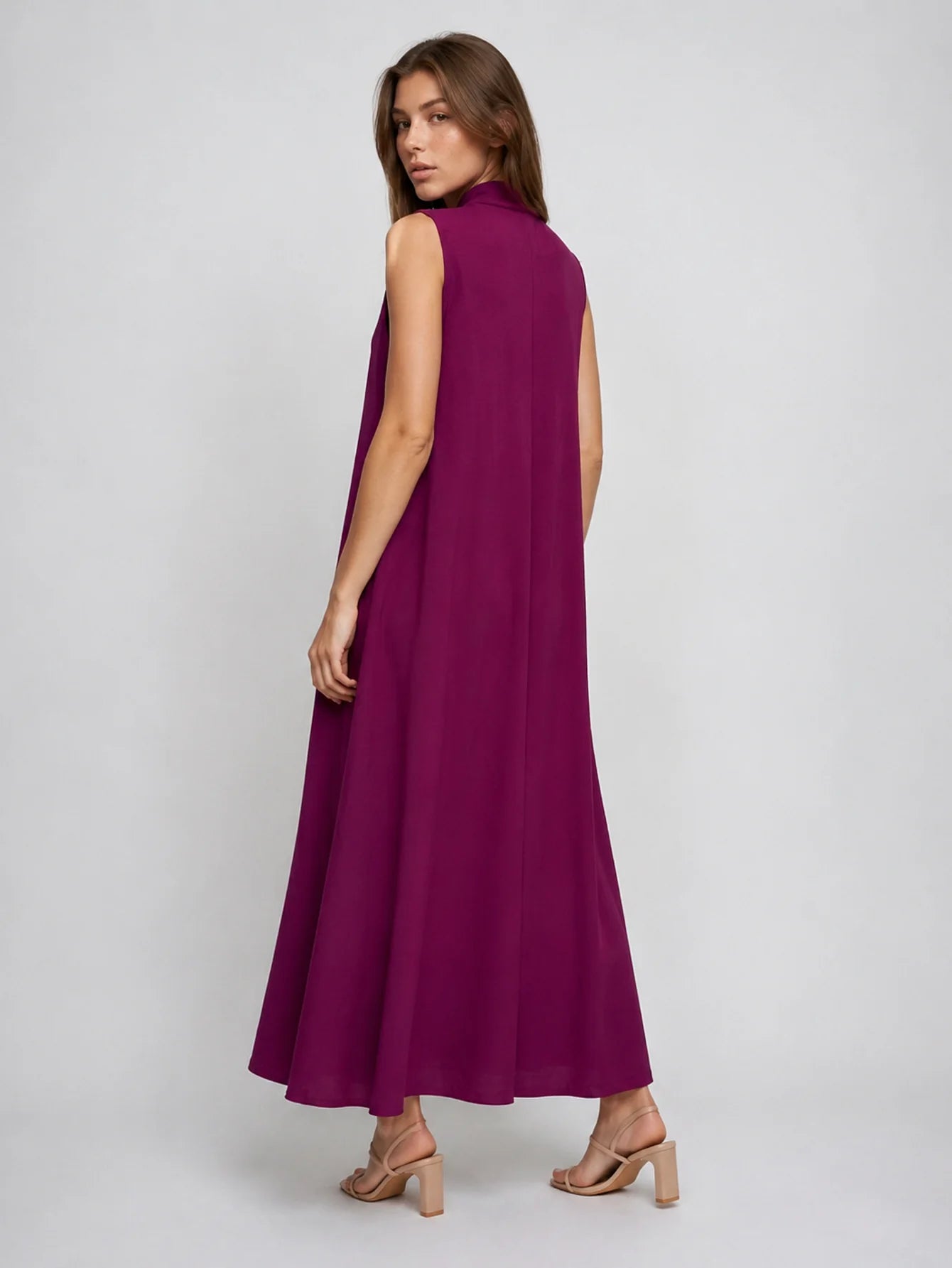 Robe maxi évasée col V chocolat vue 13