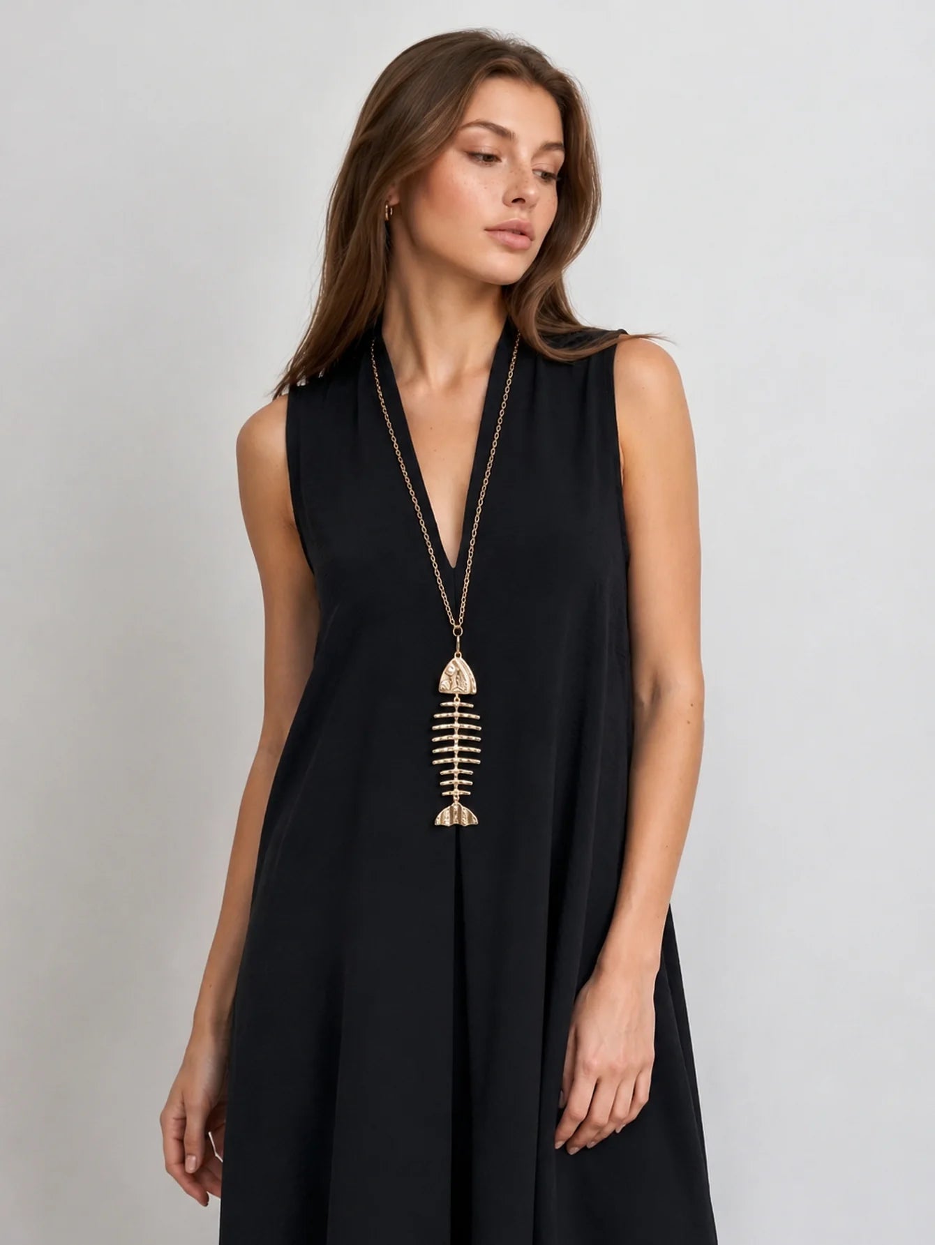 Robe maxi évasée col V chocolat vue 14