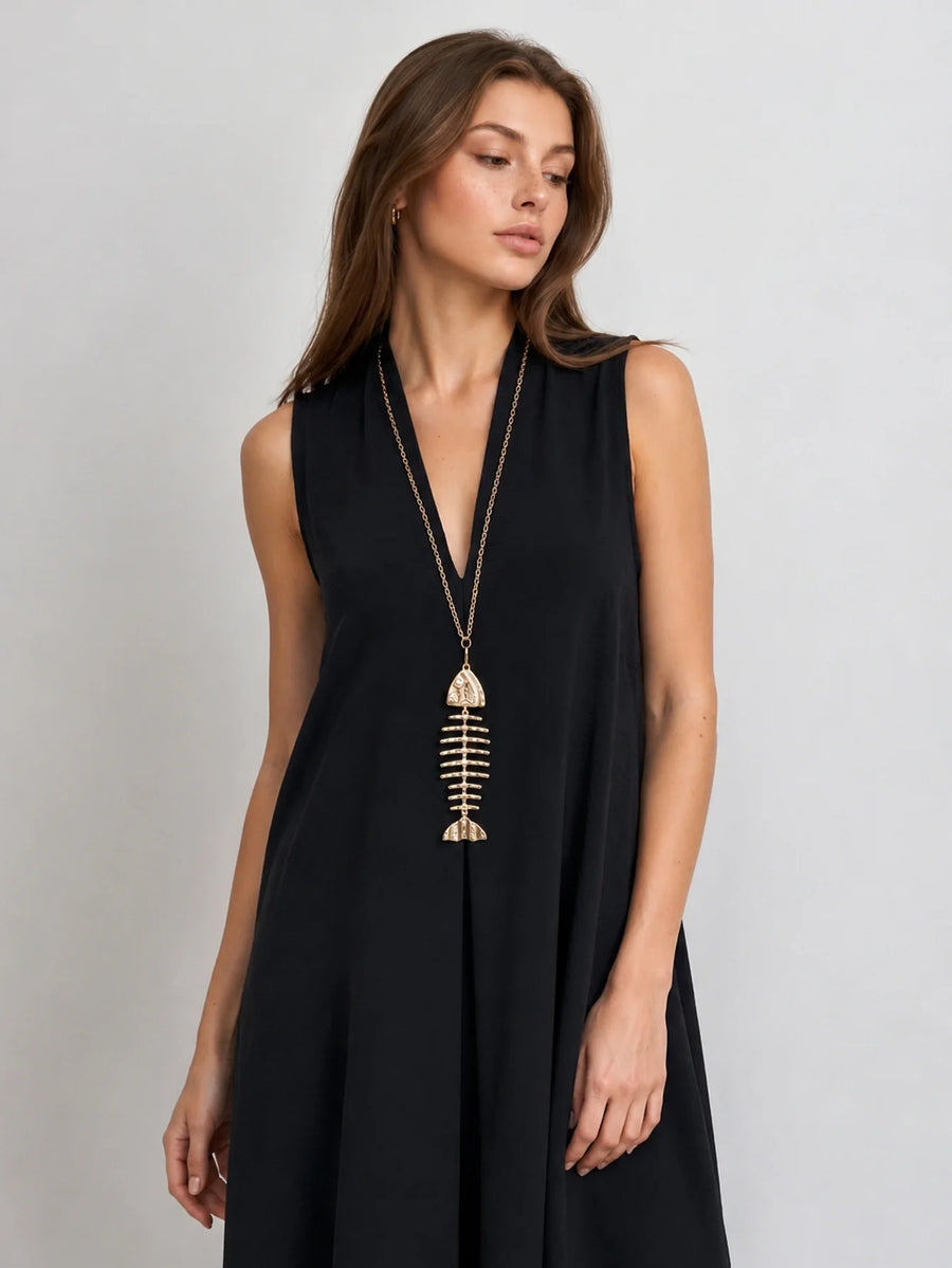 Robe maxi évasée col V chocolat vue 14