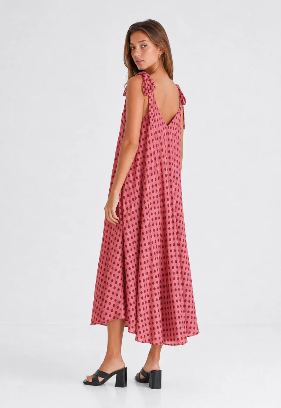Robe trapèze longue à pois bretelles à nouer vue 12