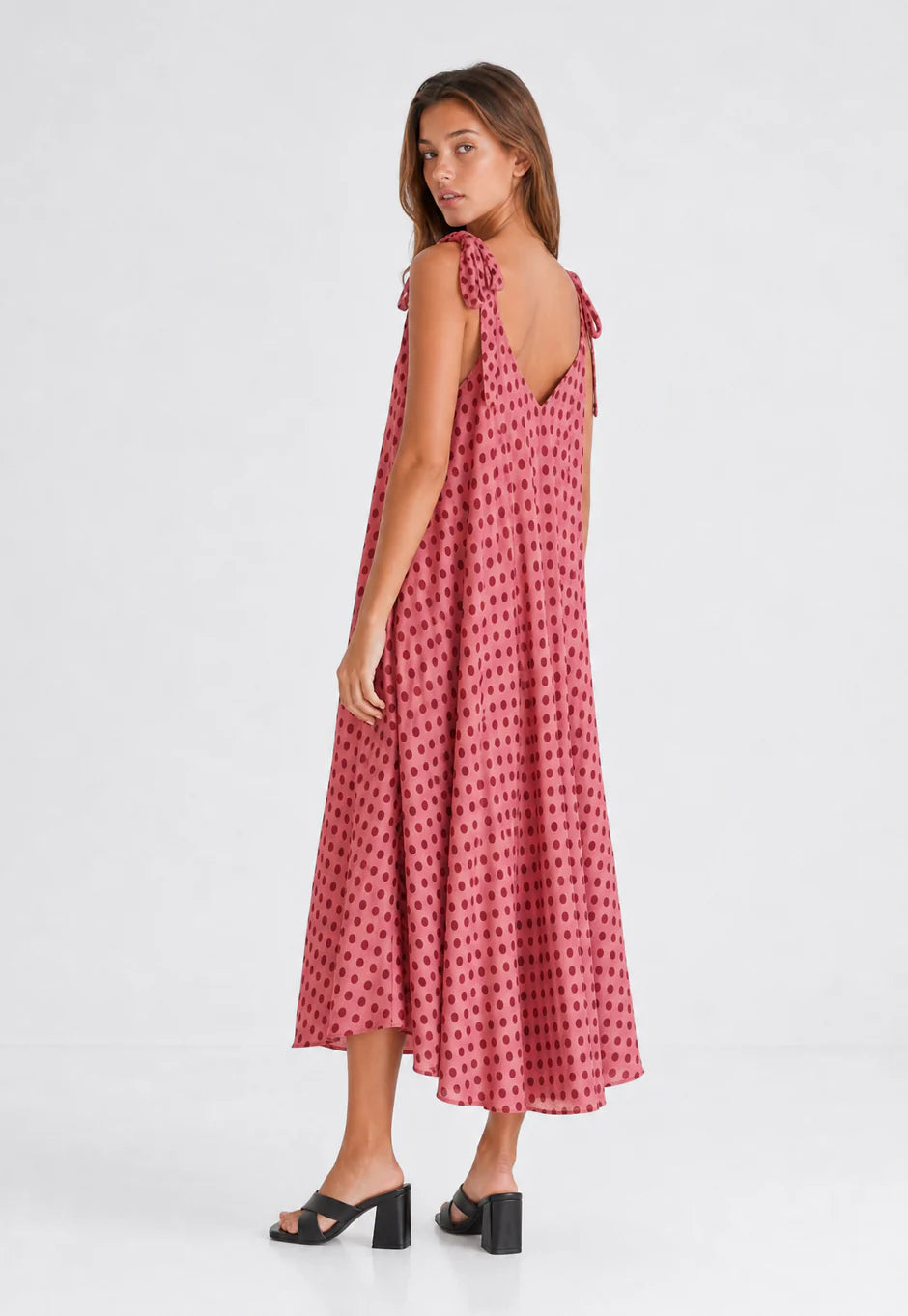 Robe trapèze longue à pois bretelles à nouer vue 12