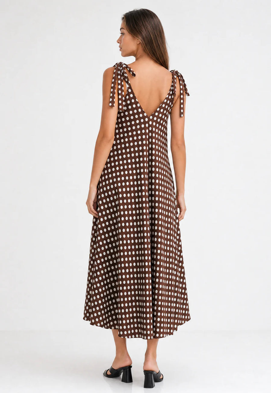 Robe trapèze longue à pois bretelles à nouer vue 6