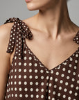 Robe trapèze longue à pois bretelles à nouer détail du produit