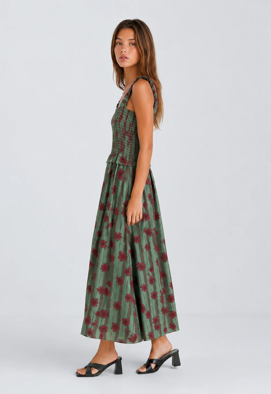 Robe fleurie smockée à bretelles volantées détail du produit