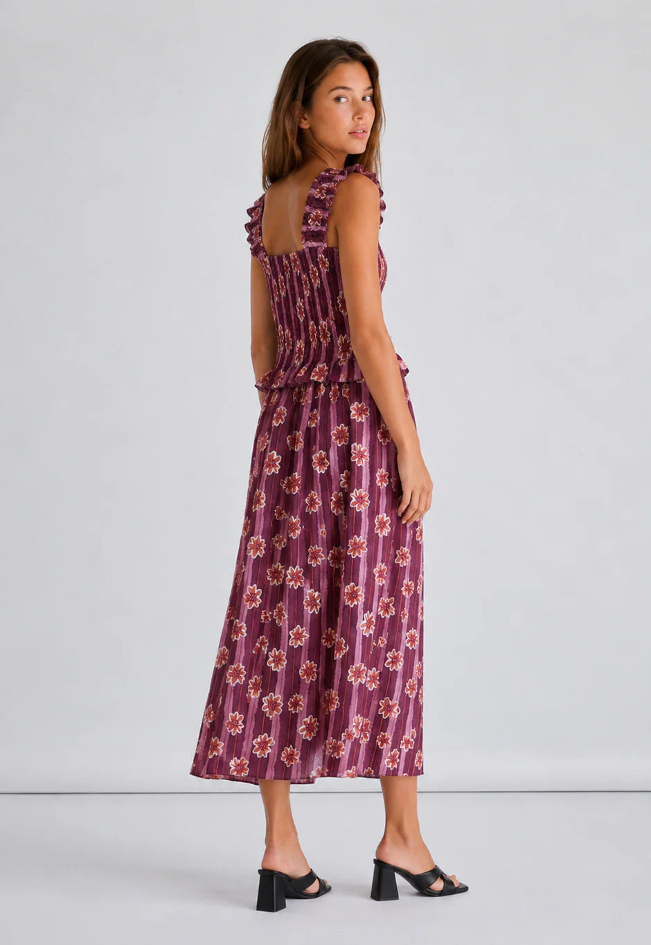 Robe fleurie smockée à bretelles volantées vue 10
