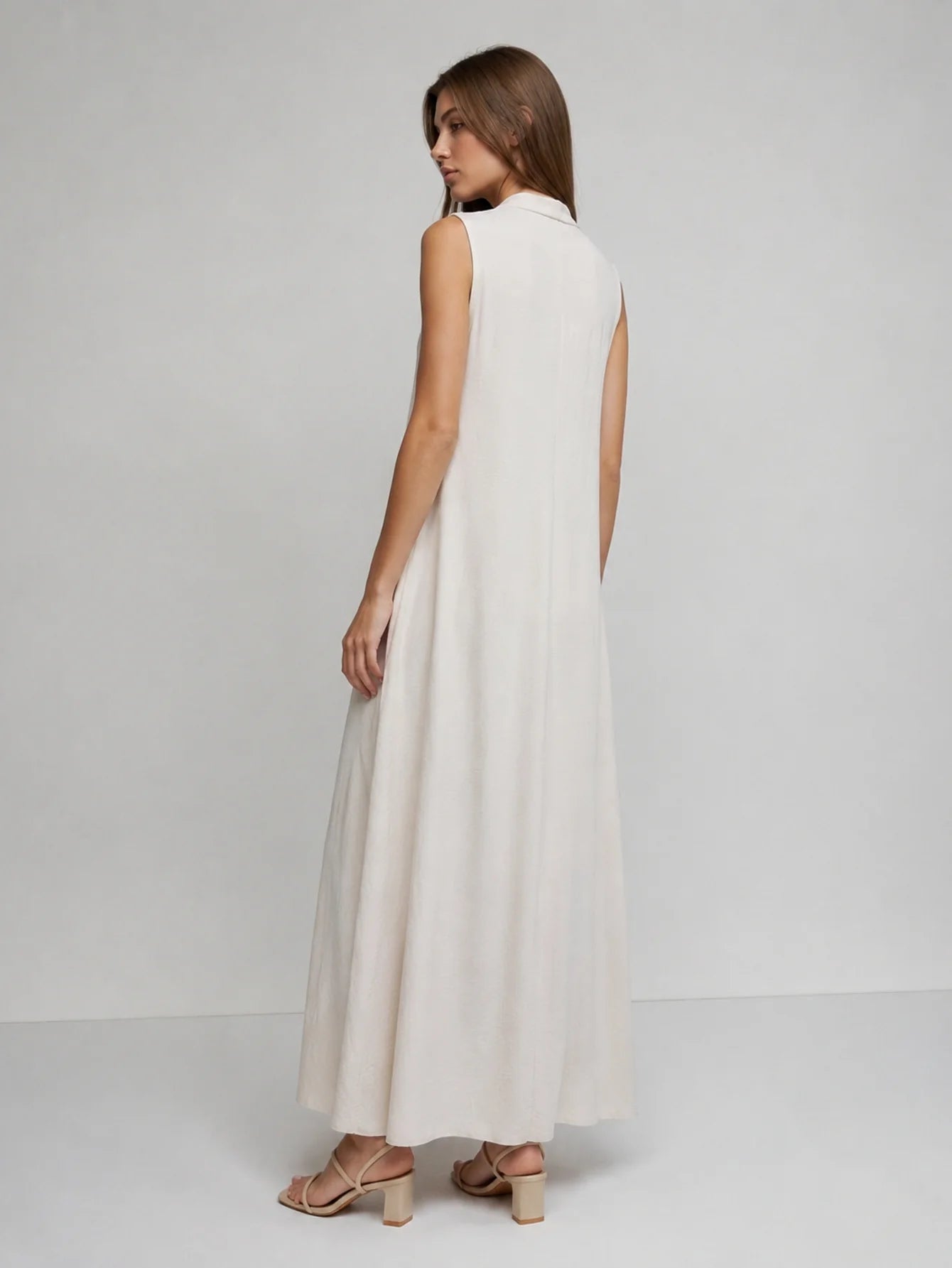 Robe maxi évasée col V chocolat vue 16