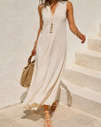 Robe maxi évasée col V chocolat vue 17