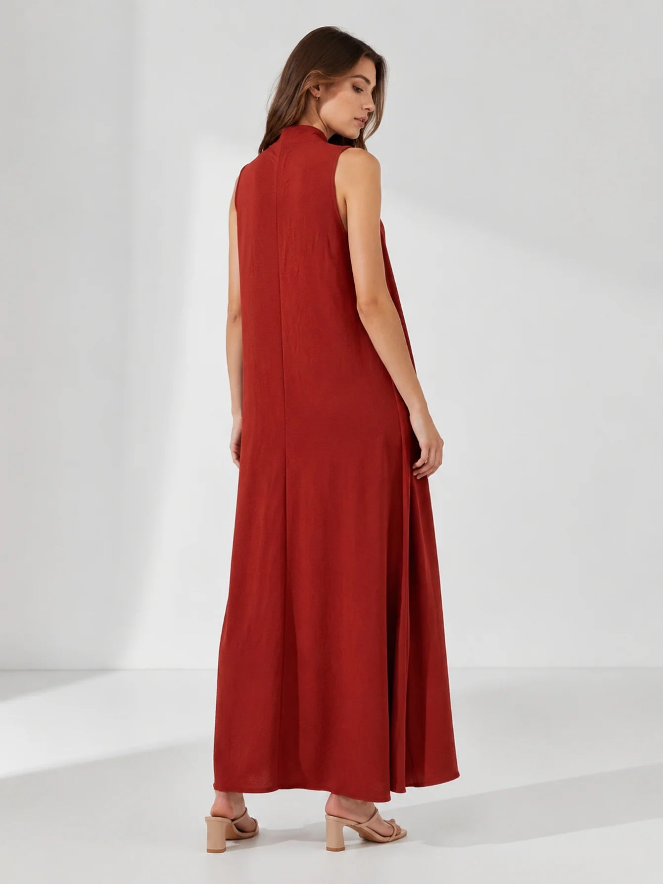 Robe maxi évasée col V chocolat vue 18