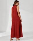 Robe maxi évasée col V chocolat vue 18