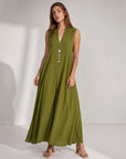 Robe maxi évasée col V chocolat vue 10