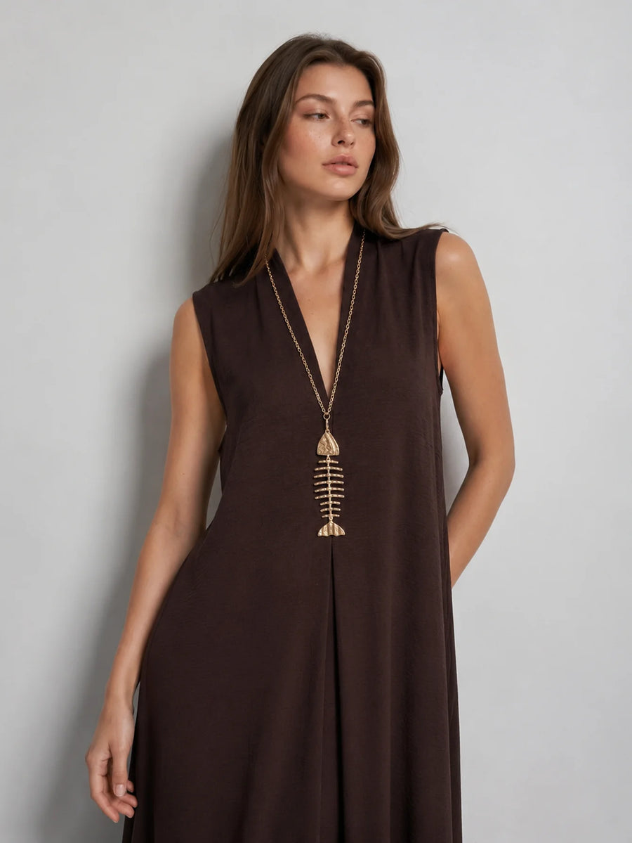 Robe maxi évasée col V chocolat vue principale