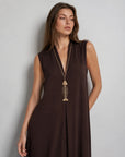 Robe maxi évasée col V chocolat vue principale