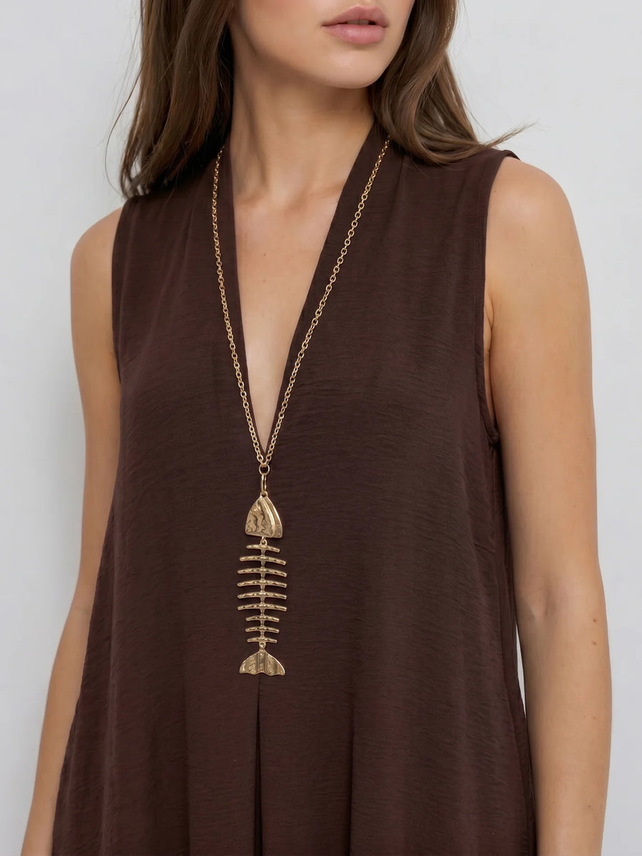 Robe maxi évasée col V chocolat vue portée