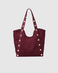 Sac shopper clouté élégant – Grand format polyvalent, en suède bordeaux avec détails cloutés, pour une allure tendance.