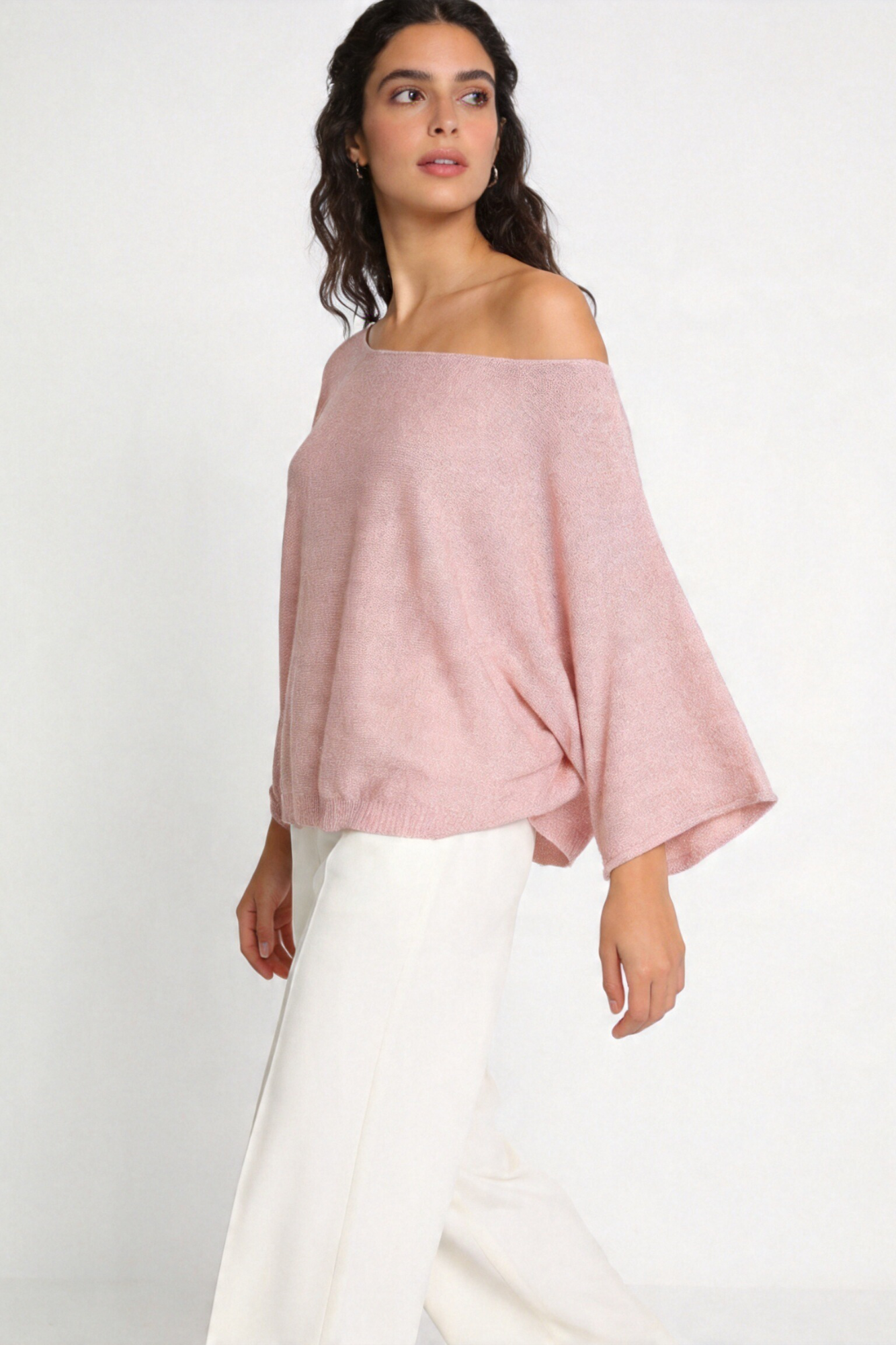 blouse taille haute femme rose manches 3 4