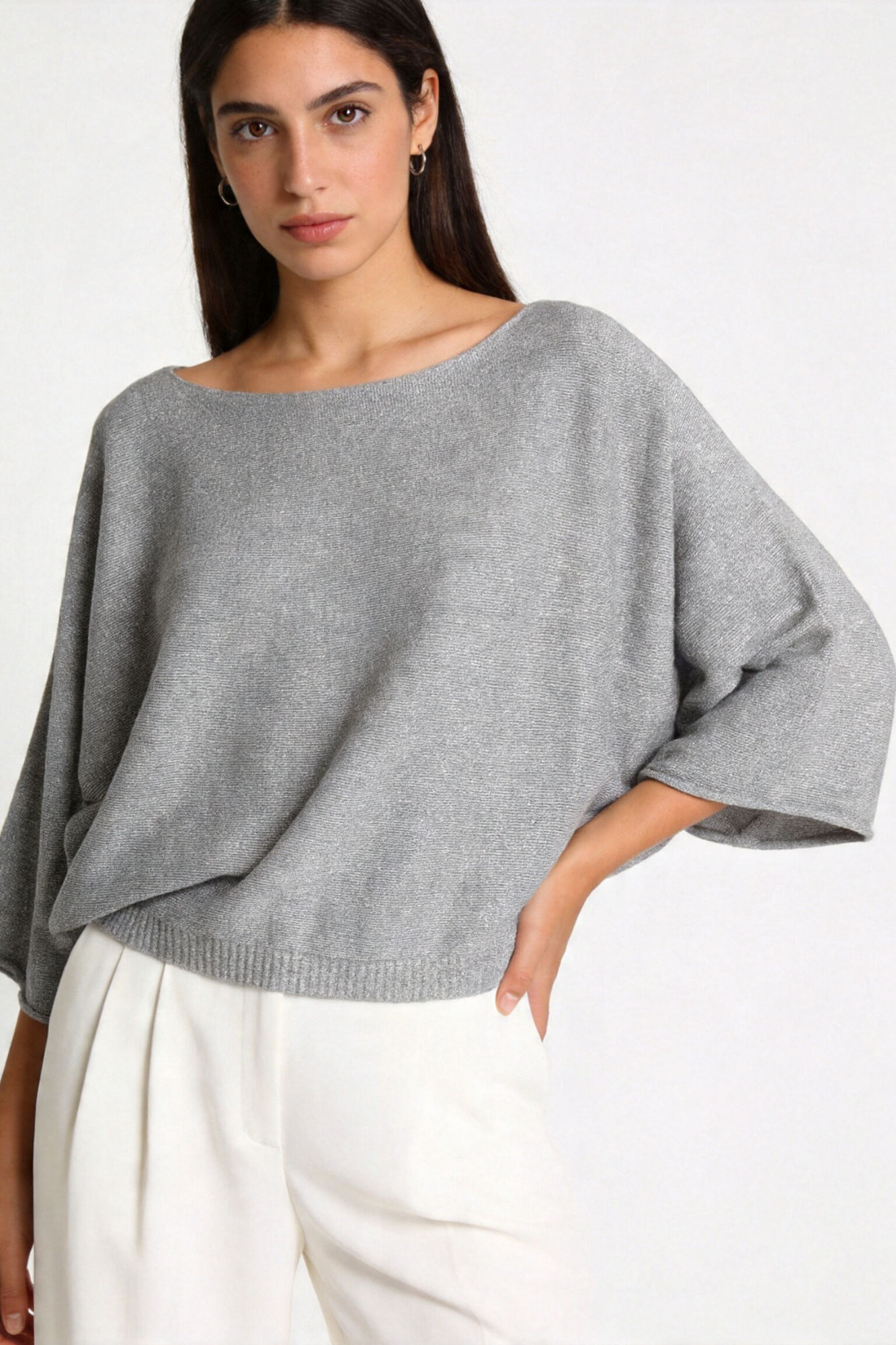 blouse taille haute femme gris manches 3 4