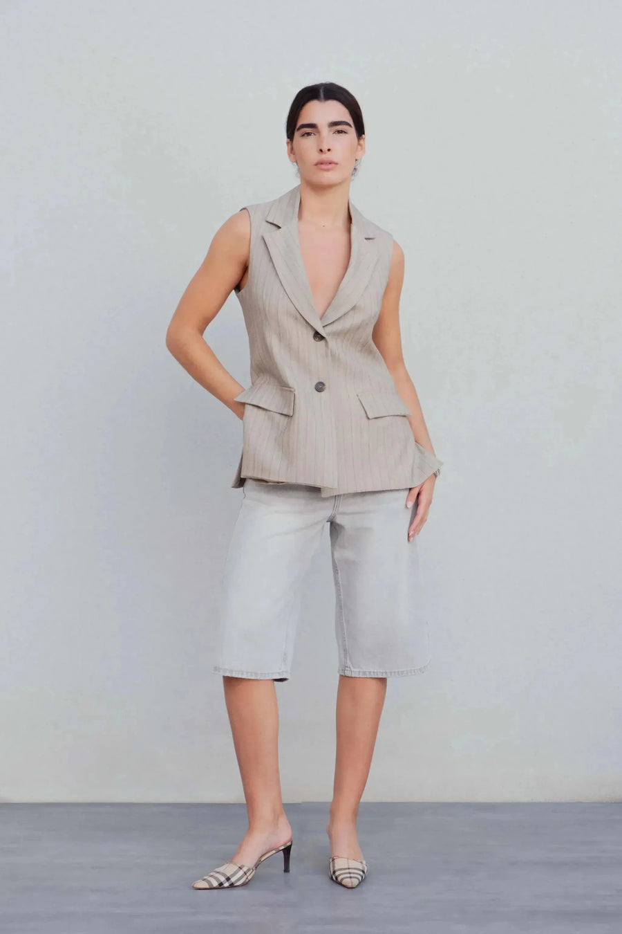 Bermuda jean gris clair oversize vue principale