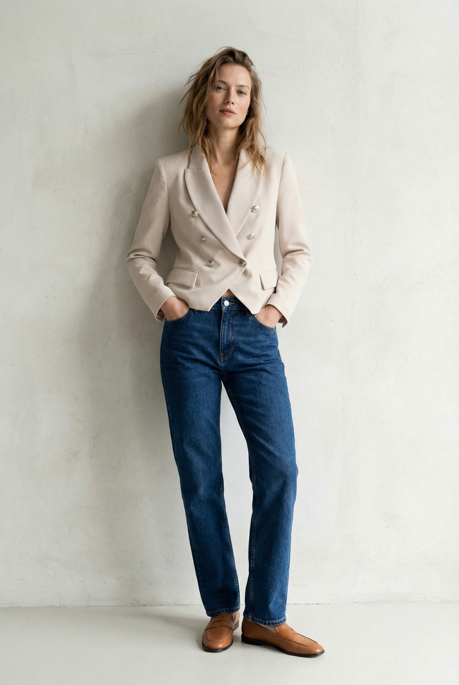 Blazer Double Poitrine Beige look complet
