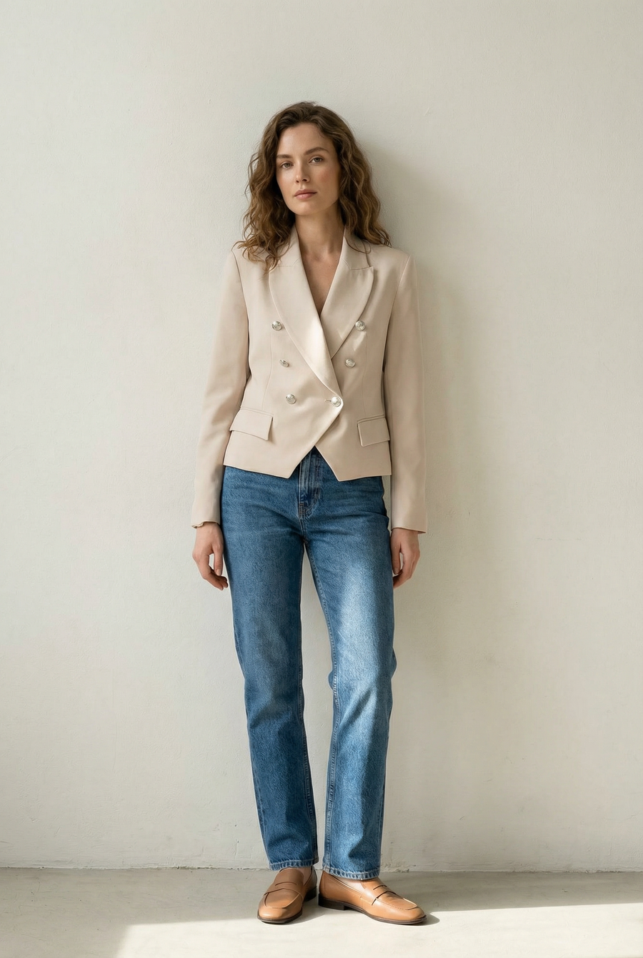 Blazer Double Poitrine Beige vue 6