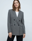 Blazer gris a rayas finas de doble botonadura para mujer