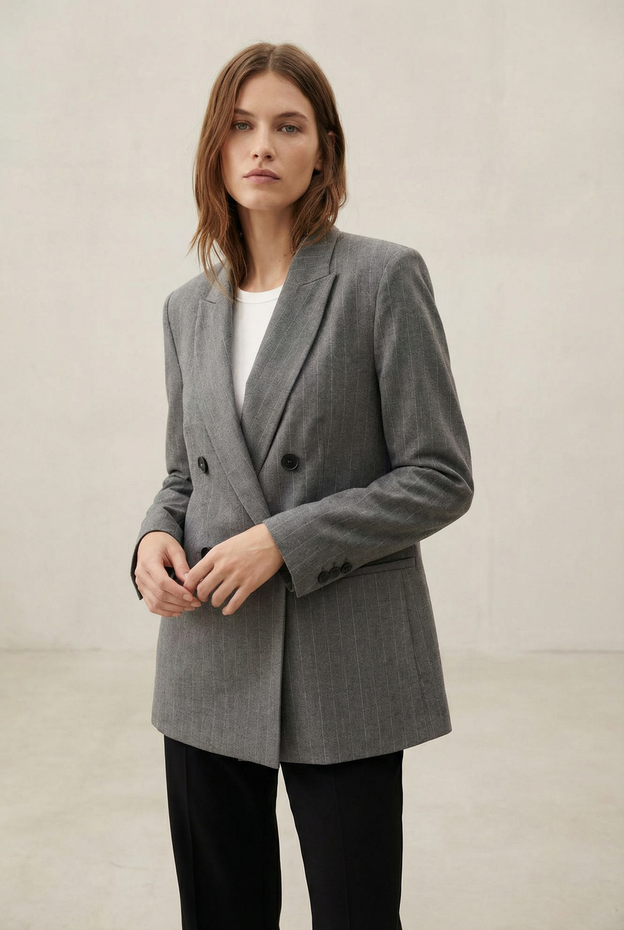 Blazer Femme Chic Gris À Rayures Fines vue de profil