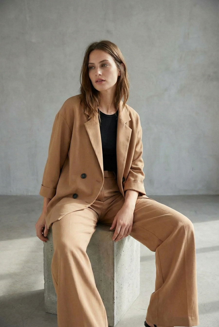 Blazer Fluide Oversize Croisé Femme Camel vue de profil