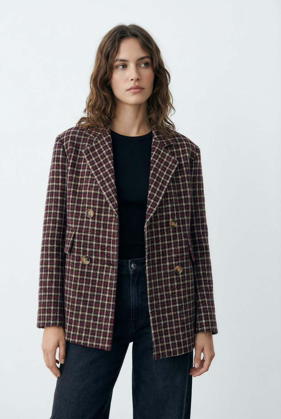Blazer femme bordeaux et marron, coupe élégante vue principale