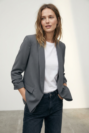 Blazer femme manches froncées élégant coupe droite structuré