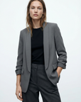 Blazer femme manches froncées élégant coupe droite structuré