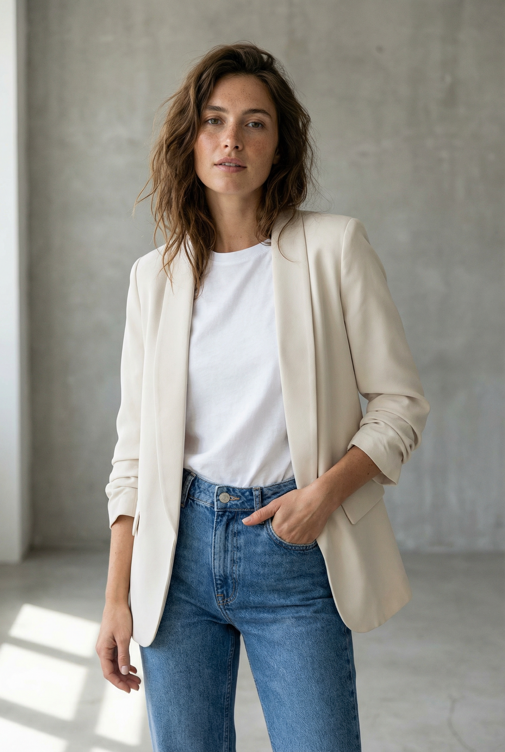 Blazer femme manches froncées élégant coupe droite structuré