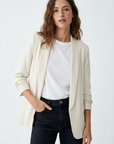 Blazer femme manches froncées élégant coupe droite structuré