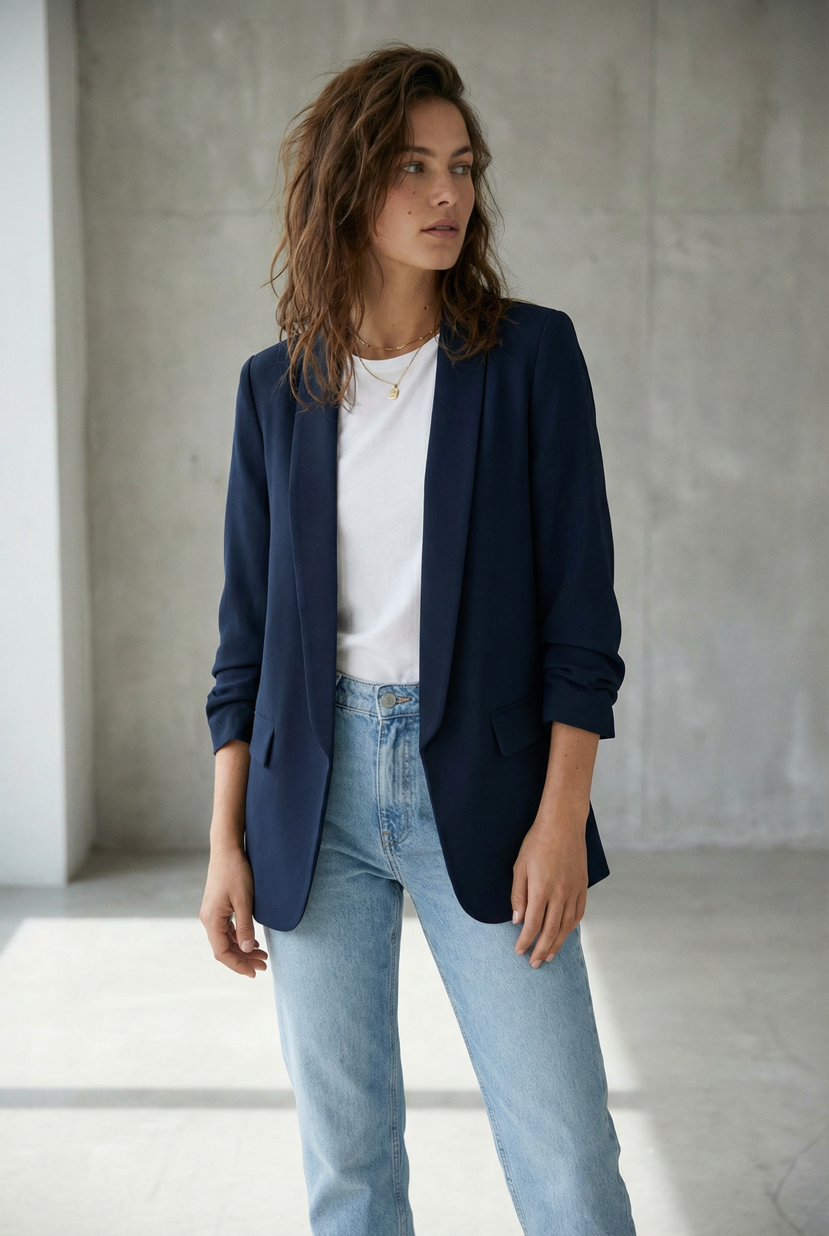 Blazer femme manches froncées élégant coupe droite structuré