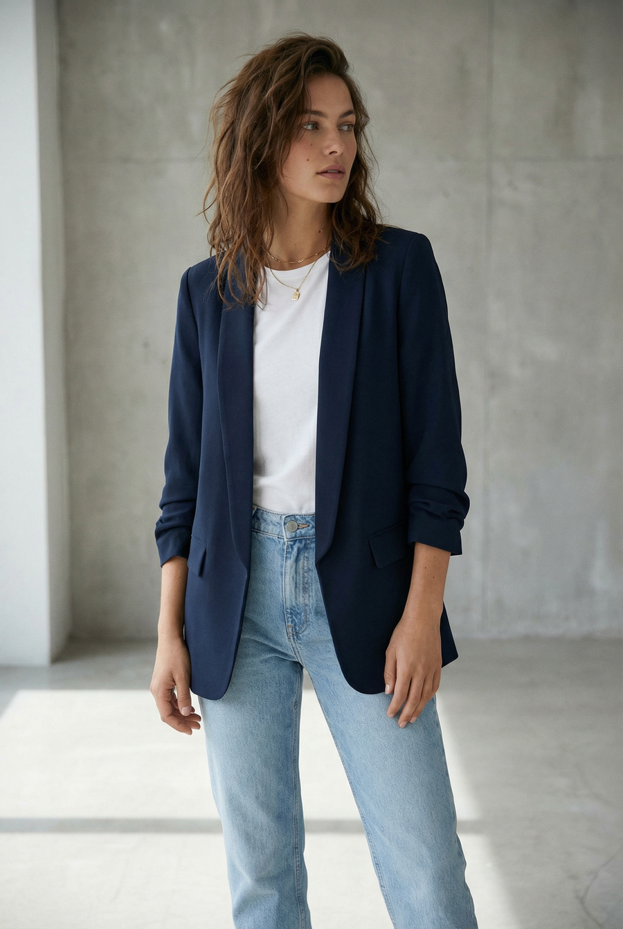 Blazer femme manches froncées élégant coupe droite structuré