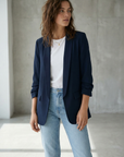 Blazer femme manches froncées élégant coupe droite structuré