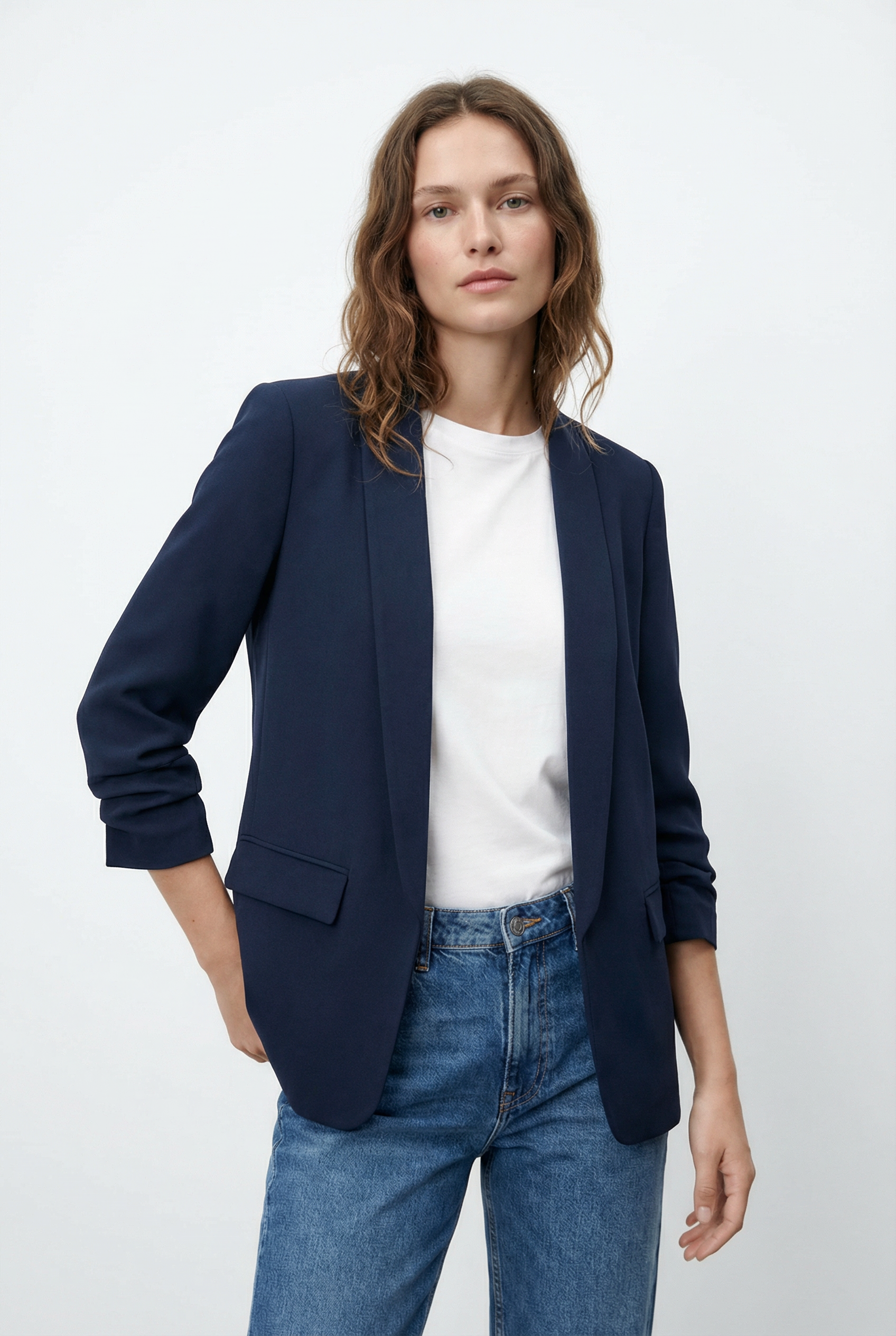 Blazer femme manches froncées élégant coupe droite structuré