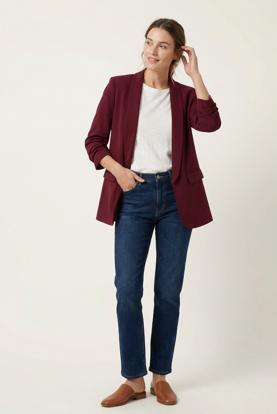 Blazer femme manches froncées élégant coupe droite structuré